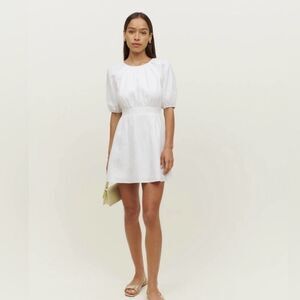 Reformation Irwin linen Puff Sleeve Mini Dress White Size 6